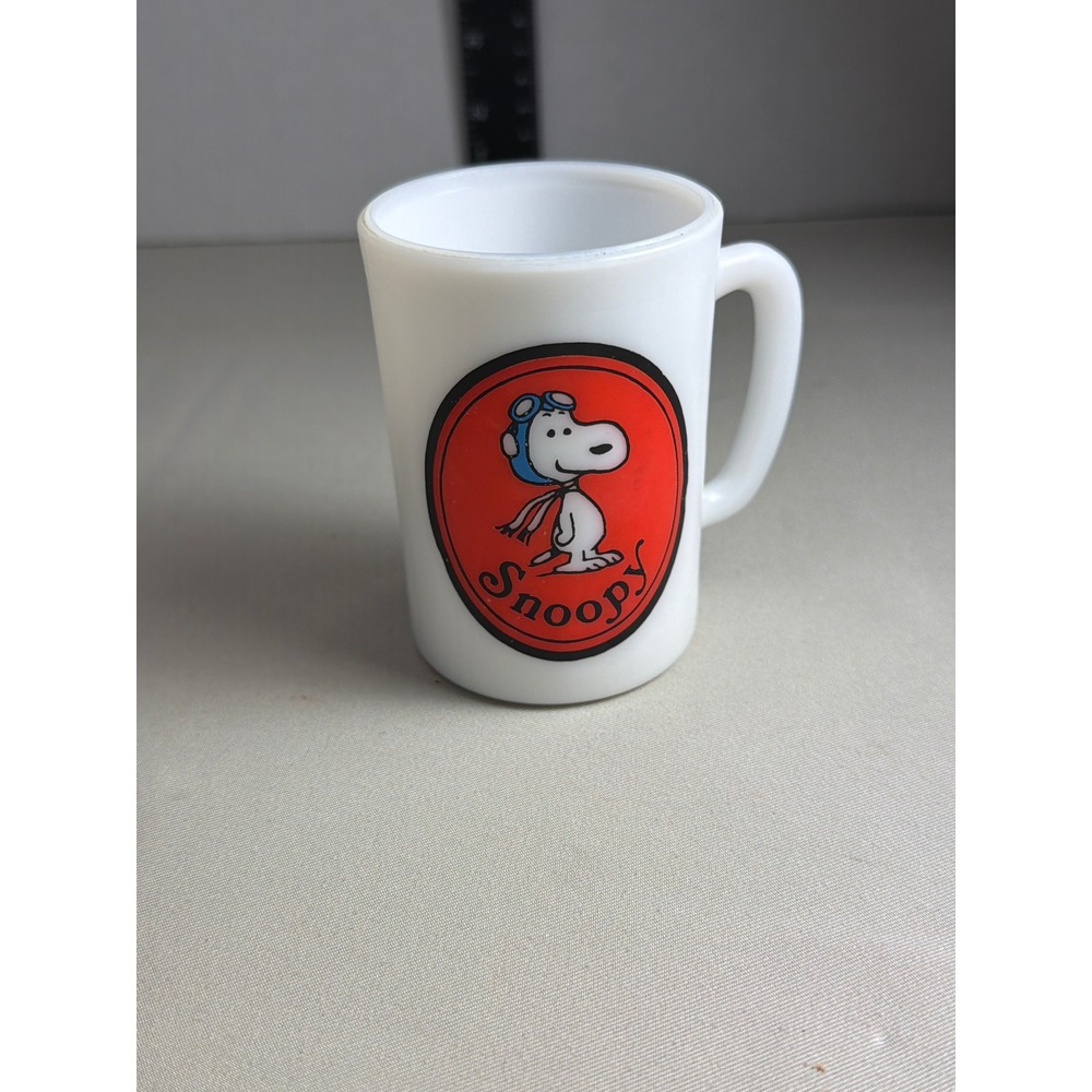 Vintage 1969 Snoopy Flying Ace Milk Glass Mug Avon Peanuts Collectible White